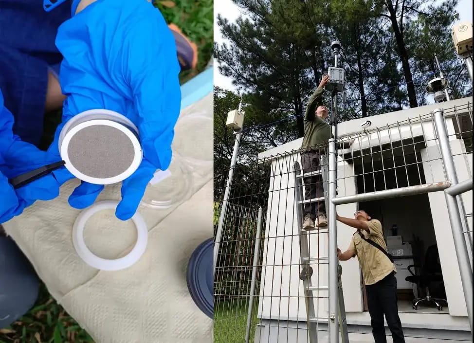 POLUSI UDARA. Peneliti BRIN saat melakukan penelitian terhadap karakteristik partikulat halus (PM2.5) guna mengendalikan polusi udara di Tangsel. (Foto : Dok BRIN)
