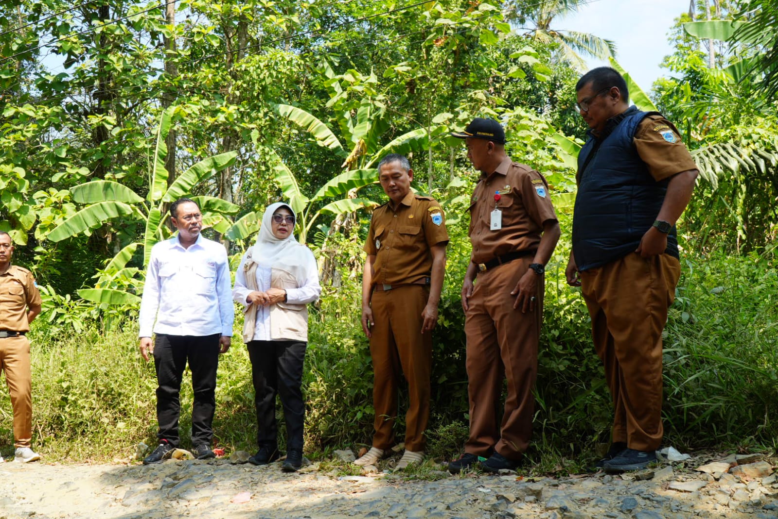 Bupati Pandeglang, Raden Dewi Setiani saat meninjau persiapan pembangunan jalan Bang Andra, di Kecamatan Cibitung, Selasa (28/7/2026).(Istimewa)