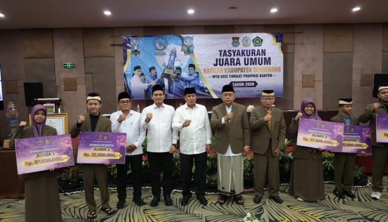 Bupati Tangerang Moch Maesyal Rasyid pada acara tasyakuran Kafilah Kabupaten Tangerang meraih Juara Umum Musabaqah Tilawatil Qur'an (MTQ) Tingkat Provinsi Banten. Foto : Ist