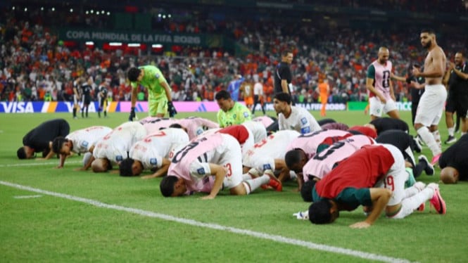 Selebrasi Timnas Maroko usai menang 3-0 dari Kanada. Foto : Ist