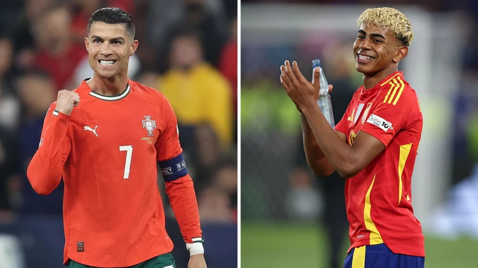 Bombrr Portugal Ronaldo (kiri) dan Bomber Spanyol Yamal (kanan). Foto : Ist