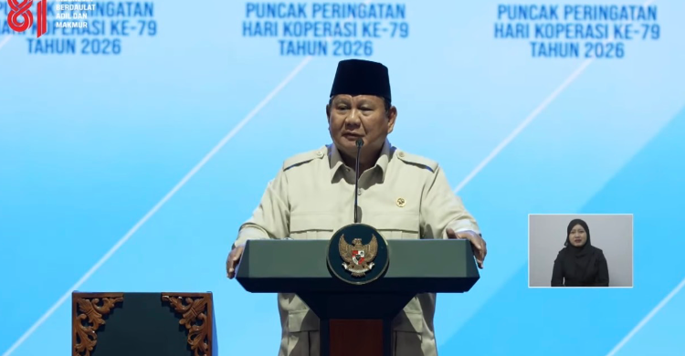Presiden Prabowo saat menghadiri Puncak Hari Koperasi Nasional (Harkopnas) ke-79 di Indonesia Arena, Senayan, Jakarta, Minggu (12/7/2026). Foto : Ist