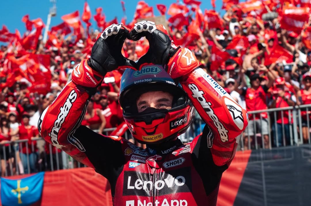 Selebrasi Marc Marquez usai menjuari MotoGP Arogan 2026. Foto : IG