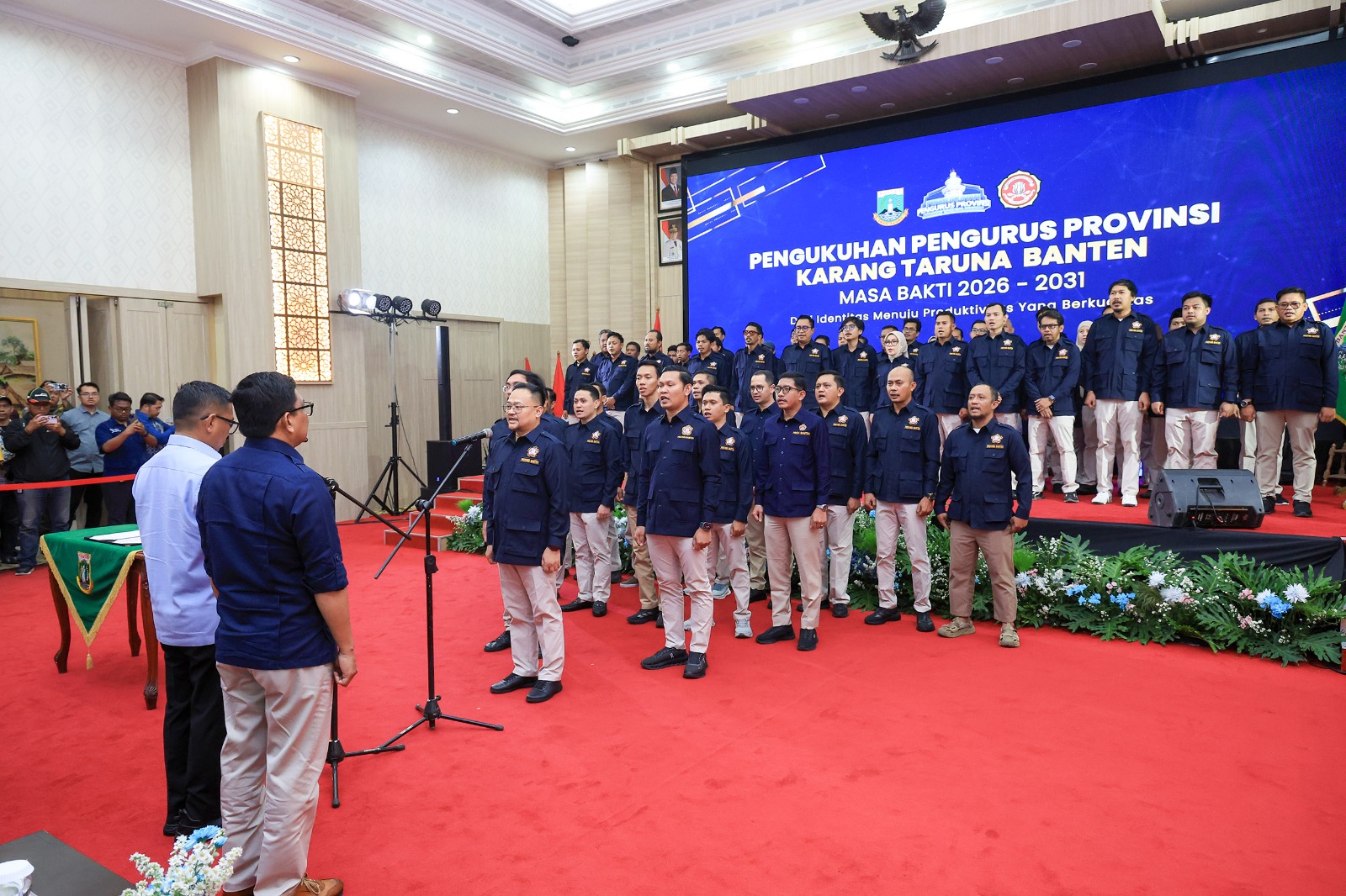 Gubernur Banten, Andra Soni mengukuhkan Pengurus Karang Taruna Banten masa bakti 2026-2031 di Kawasan Pusat Pemerintahan Provinsi Banten (KP3B), Curug, Kota Serang. Kamis (20/8/2026).(Istimewa)