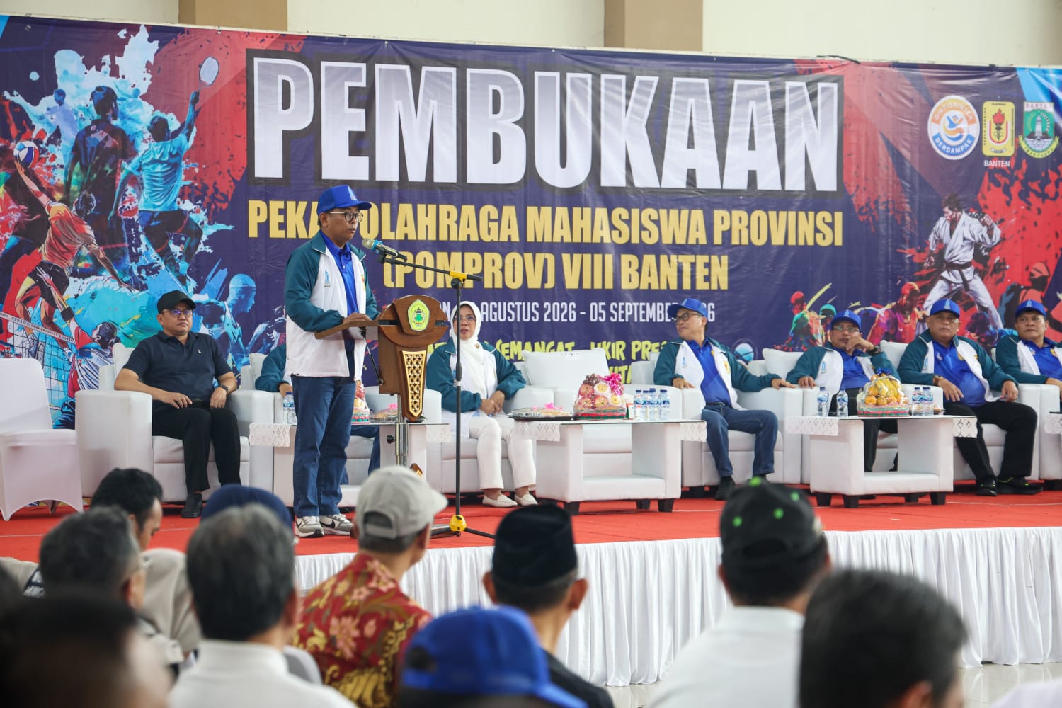 Gubernur Andra Soni membuka Pekan Olahraga Mahasiswa Provinsi (POMPROV) VIII Banten 2026. Foto : Humas Pemprov