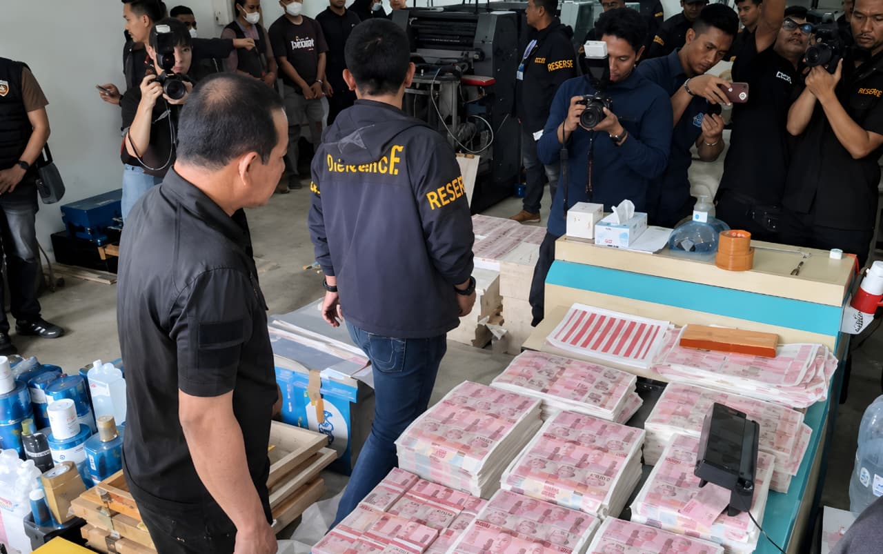 Produksi uang palsu di kawasan Taman Tekno, Kota Tangerang Selatan. Foto : Ist