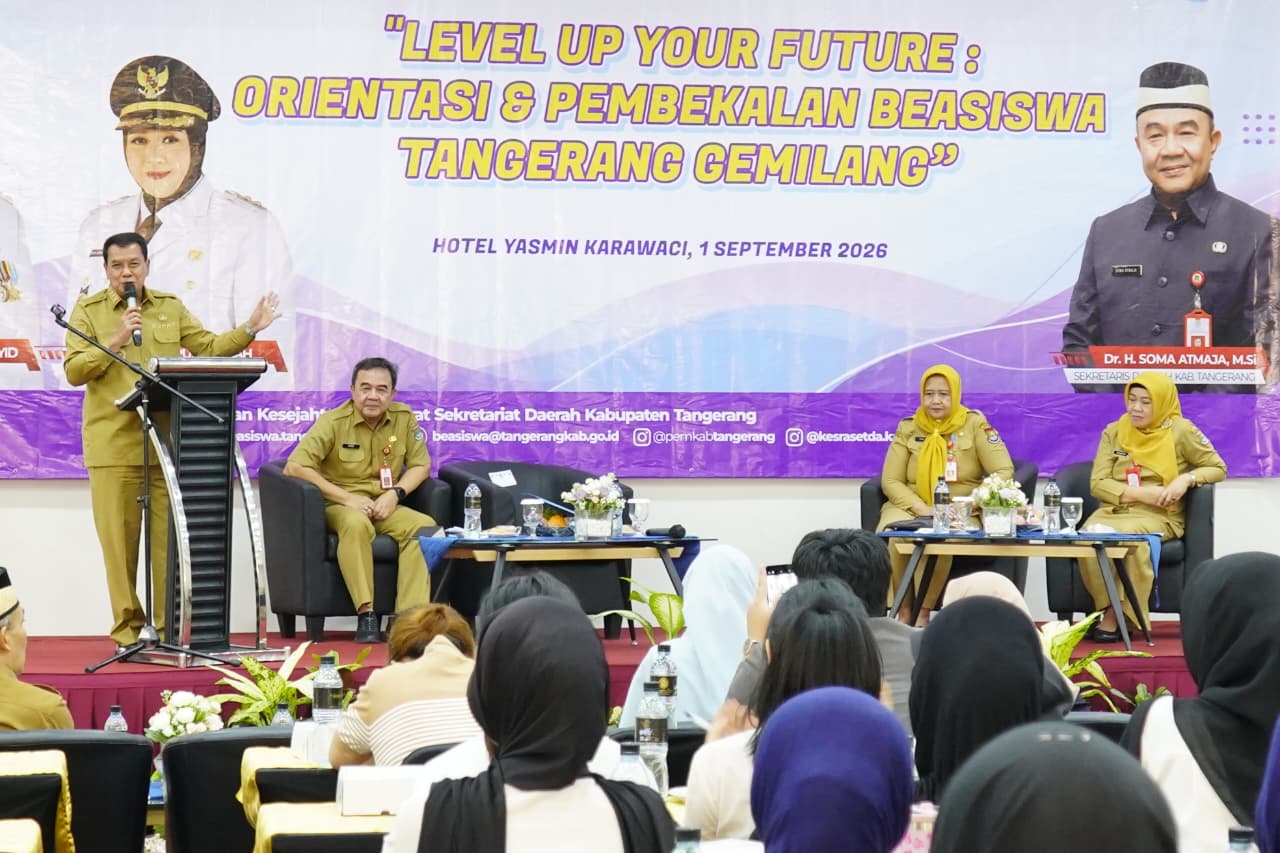 Bupati Tangerang Moch. Maesyal Rasyid saat memberikan pembekalan kepada Mahasiswa Beasiswa Tangerang Gemilang Tahun Anggaran 2026. Foto : Humas Pemkab. Tangerang