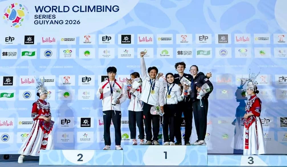 Tim panjat tebing Indonesia sukses raih emas di World Climbing Series 2026 di Guiyang, Tiongkok, Sabtu (12/9).