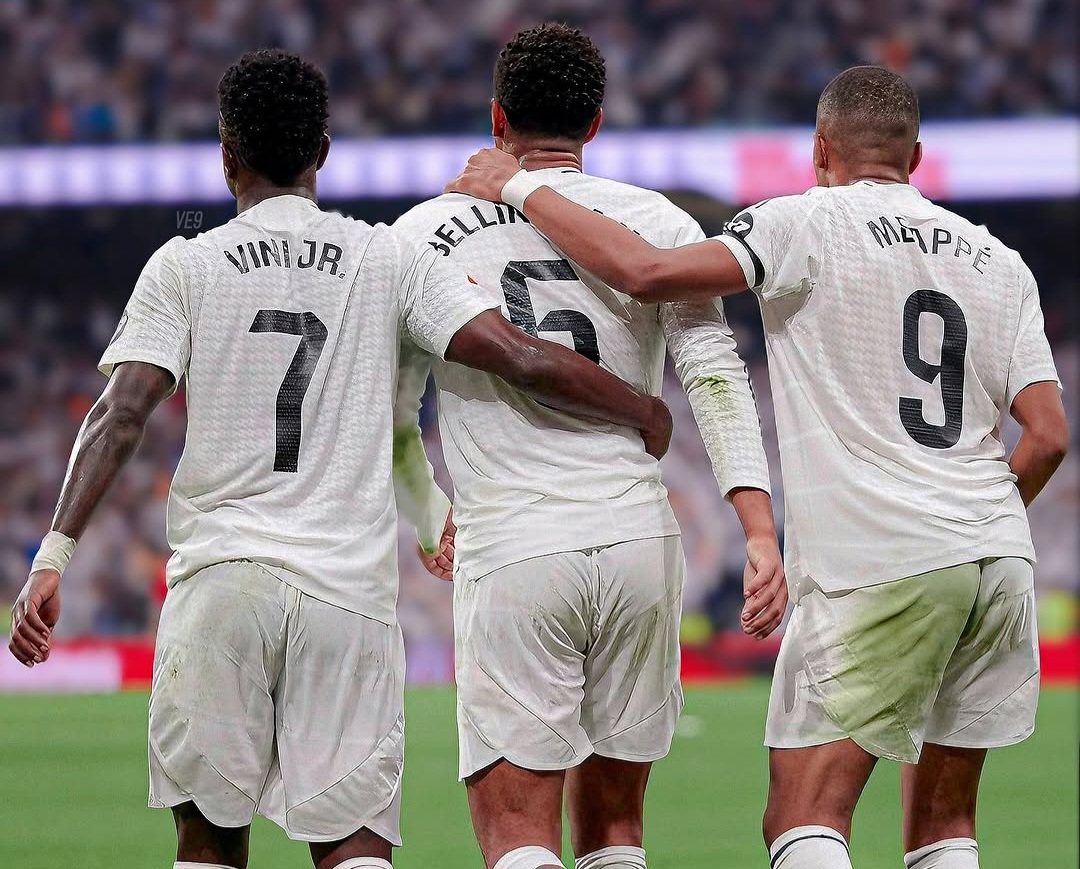Trio bomber Madrid Vinicius, Jude Bellingham dan Mbappe. Foto : Ist