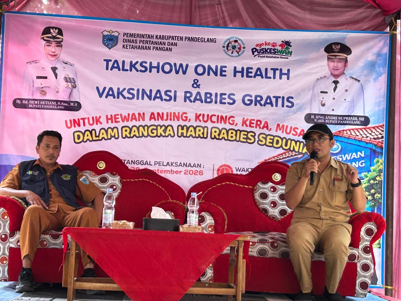Puskeswan Pandeglang menggelar Talkshow One Health dan pelayanan vaksinasi rabies gratis dalam rangka memperingati Hari Rabies Sedunia 2026, Senin (28/9/2026).(Istimewa)