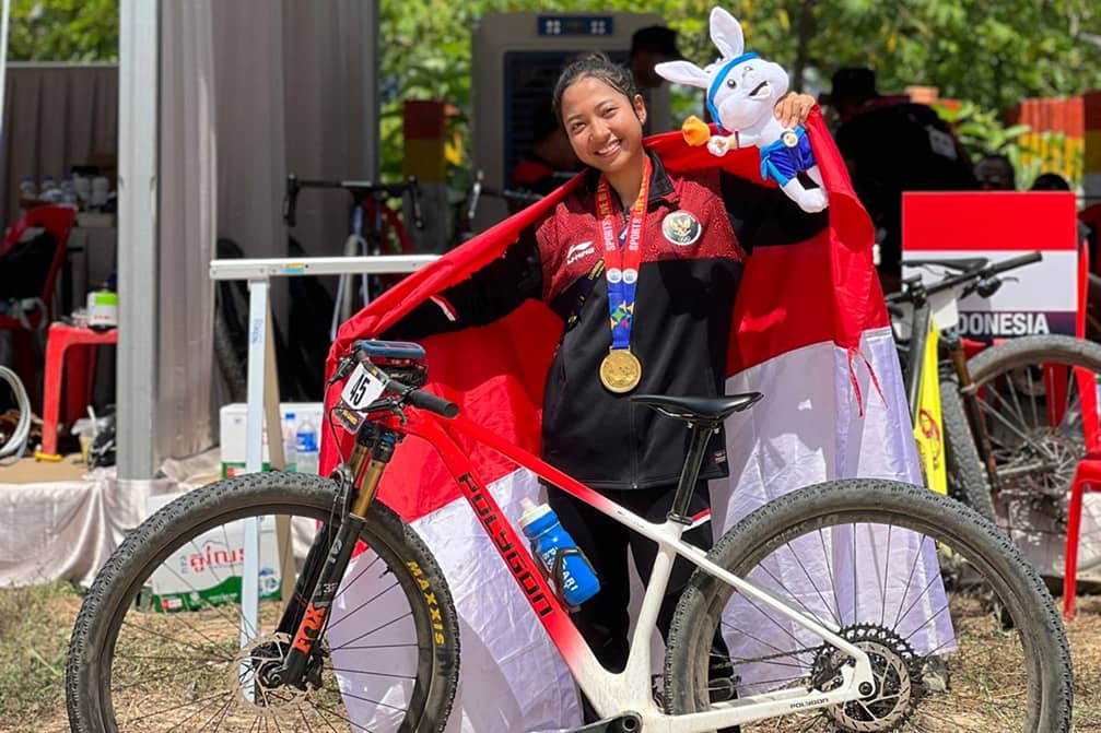 Alatlet sepeda gunung Sayu Bella Sukma Dewi sumbang medali perunggu. Foto : Ist