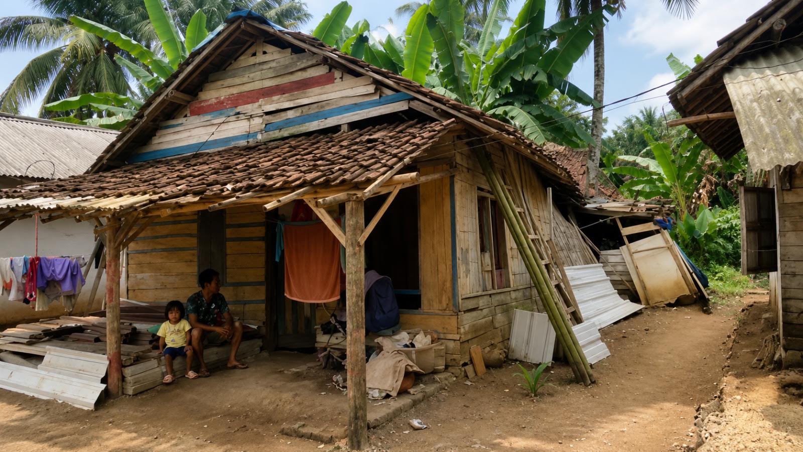 TERANCAM AMBRUK. Kondisi rumah salah seorang warga kurang mampu di Kampung Caringin Lor, Desa Caringin, Kecamatan Labuan, Kabupaten Pandeglang, memprihatinkan. Sebab, sudah doyong dan terancam ambruk. (DOK. TANGSEL POS)