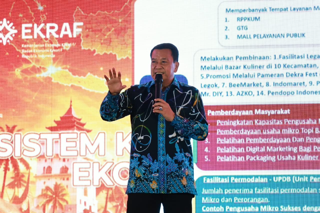 Bupati Tangerang Moch. Maesyal Rasyid menyampaikan pada acara Indonesia Creative Connect dan Rakornas Indonesia Creative Cities Network (ICCN) 2026. Foto : Humas Kab. Tangerang