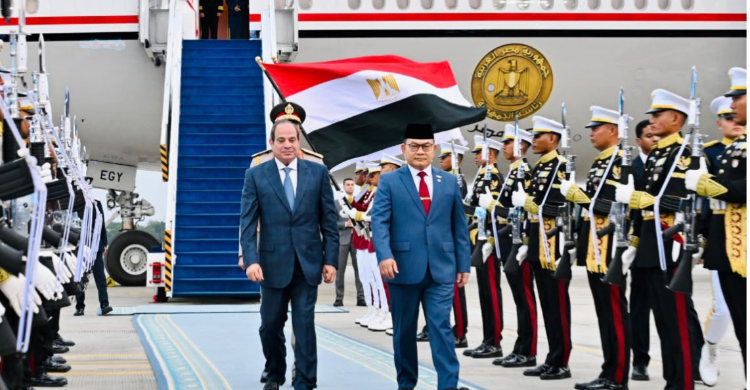 Presiden Mesir Abdel Fattah El-Sisi tiba di Halim Perdanakusuna. Foto : Ist