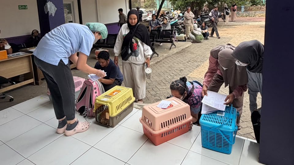 STERILISASI. Antusias warga mengikuti program sterilisasi massal di Puskeswan Tangsel.