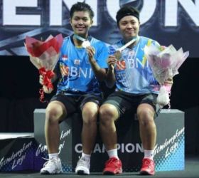 Pasangan baru Apriyani/Fadia sukses merebut gelar Malaysia Open 2022. Foto : Istimewa