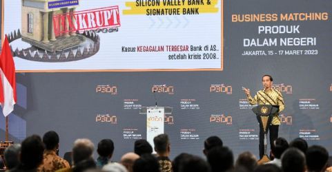 Presiden Jokowi saat memberikan arahan pada acara Business Matching Produk Dalam Negeri di Istora Senayan. (Ist)