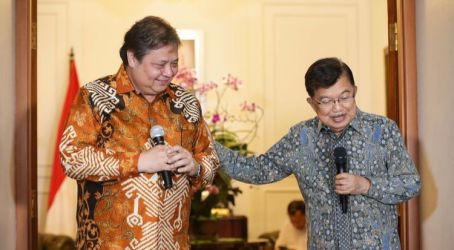 Mantan Wapres JK dan Ketum Golkar Airlangga Hartarto.  Foto : Ist