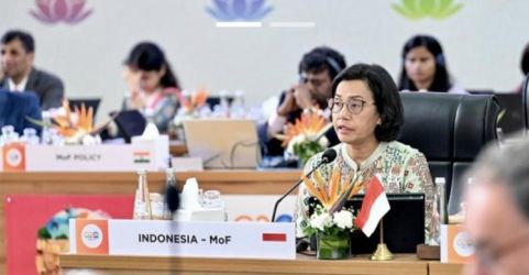 Sri Mulyani dalam pertemuan para Menteri Keuangan G20 di India. Foto ; Ist