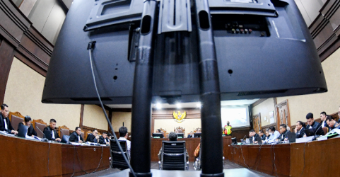 Suasana sidang kasus BTS dengan terdakwa Manran Menkominfo Jony G Pkate. Foto : Ist