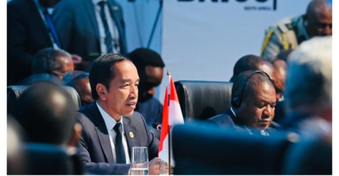 Presiden Jokowi menghadiri KTT BRICS, di Sandton Convention Centre, Johannesburg, Afrika Selatan, Kamis (24/08). Foto: Setpres