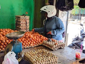 Sejumlah pedagang mengeluhkan kenaikan harga telur di Kota Tangsel, yang alami kenaikan hingga akhir tahun.(dra)