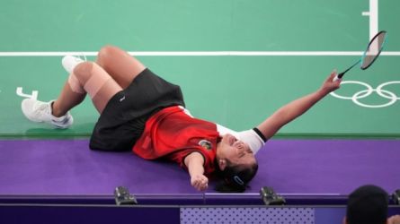 Selebrasi Gregoria tunggal putri andalan Indonesia di Olimpiade 2024. Foto : Ist