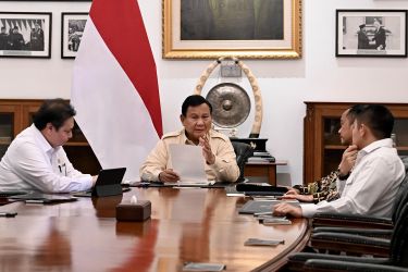 Menko Perekonomian Airlangga (kiri) bersama Presiden Prabowo di Istana Merdeka. Foto : Ist