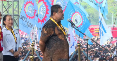 Said Iqbal dalam peringatan Hari Buruh Internasional di Monumen Nasional, Jumat (1/5/2026). Foto : Ist