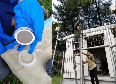 POLUSI UDARA. Peneliti BRIN saat melakukan penelitian terhadap karakteristik partikulat halus (PM2.5) guna mengendalikan polusi udara di Tangsel. (Foto : Dok BRIN)